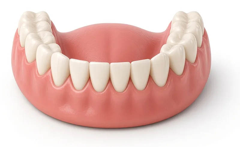 Full upper denture with natural-looking teeth and gum-colored base