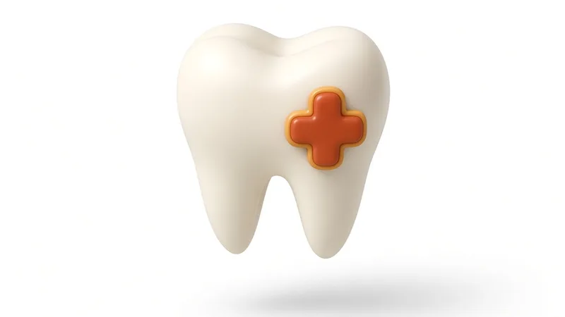 3D ivory tooth with an orange-red emergency cross
