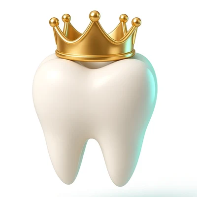 3D illustration of a tooth wearing a gold crown