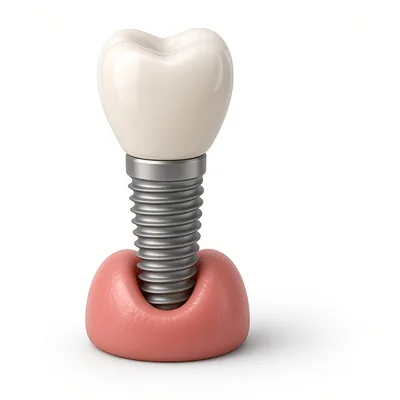 3D illustration of a dental implant with crown in gum